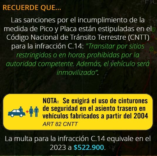 sanciones por incumplimiento del pico y placa